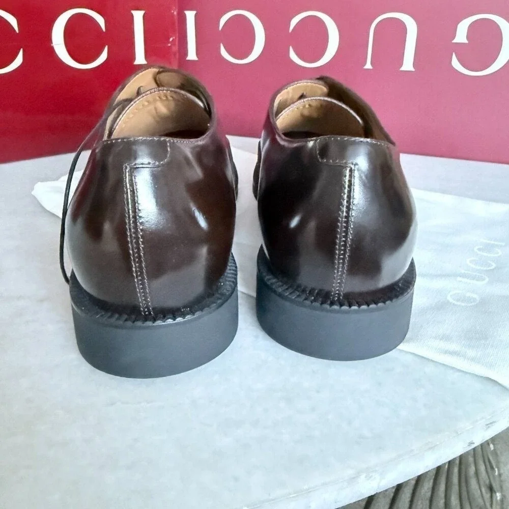 Gucci 812153 Mens Tempe‎ Cap-Toe Dark Brown Leather Oxford Shoes, UK8. US 8.5